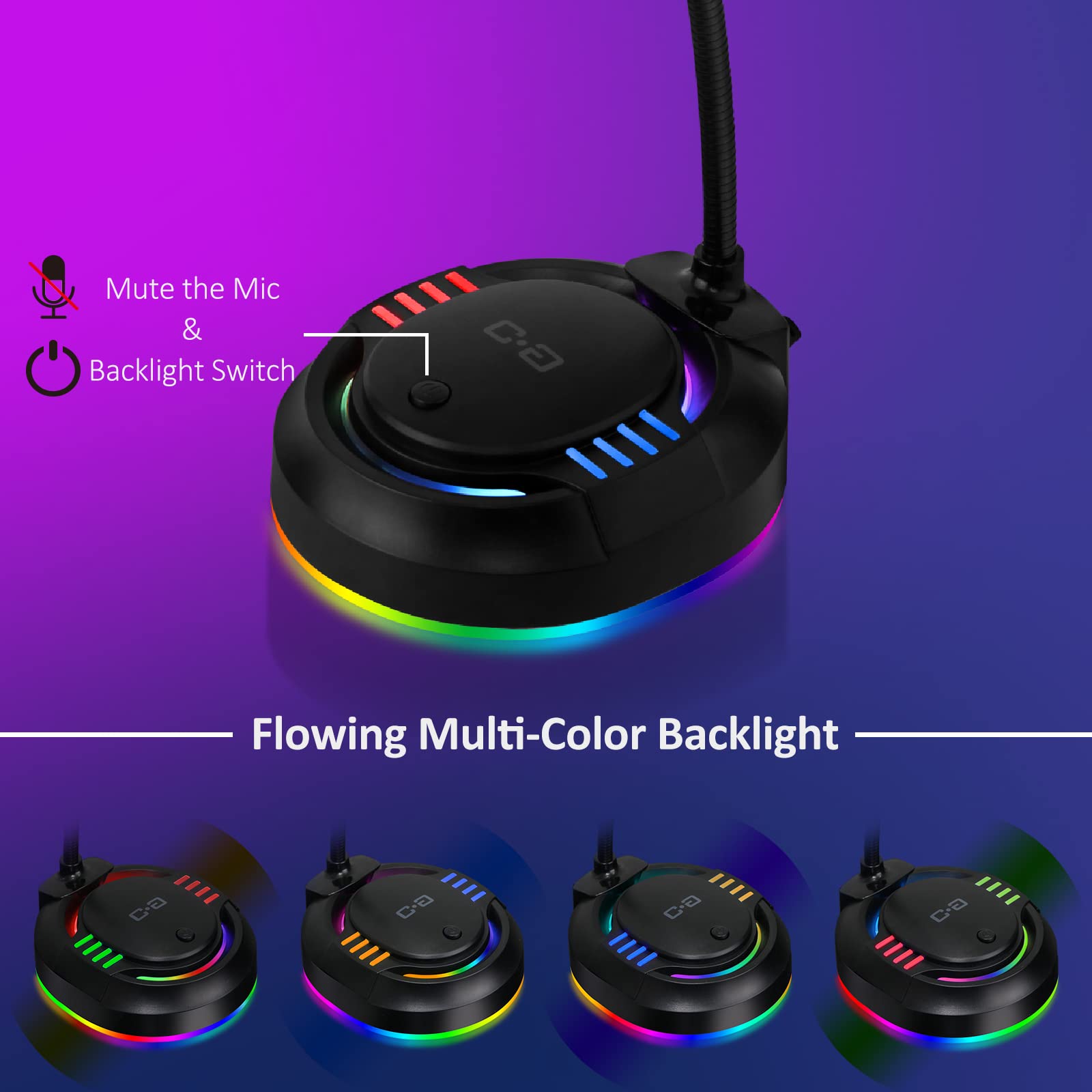 C G Changeek Usb Microphone With Rgb Glowing Light & Mute For Laptop Pc Desktop Computers, Gaming Microphone For Pc Ps4 / 5, Ide